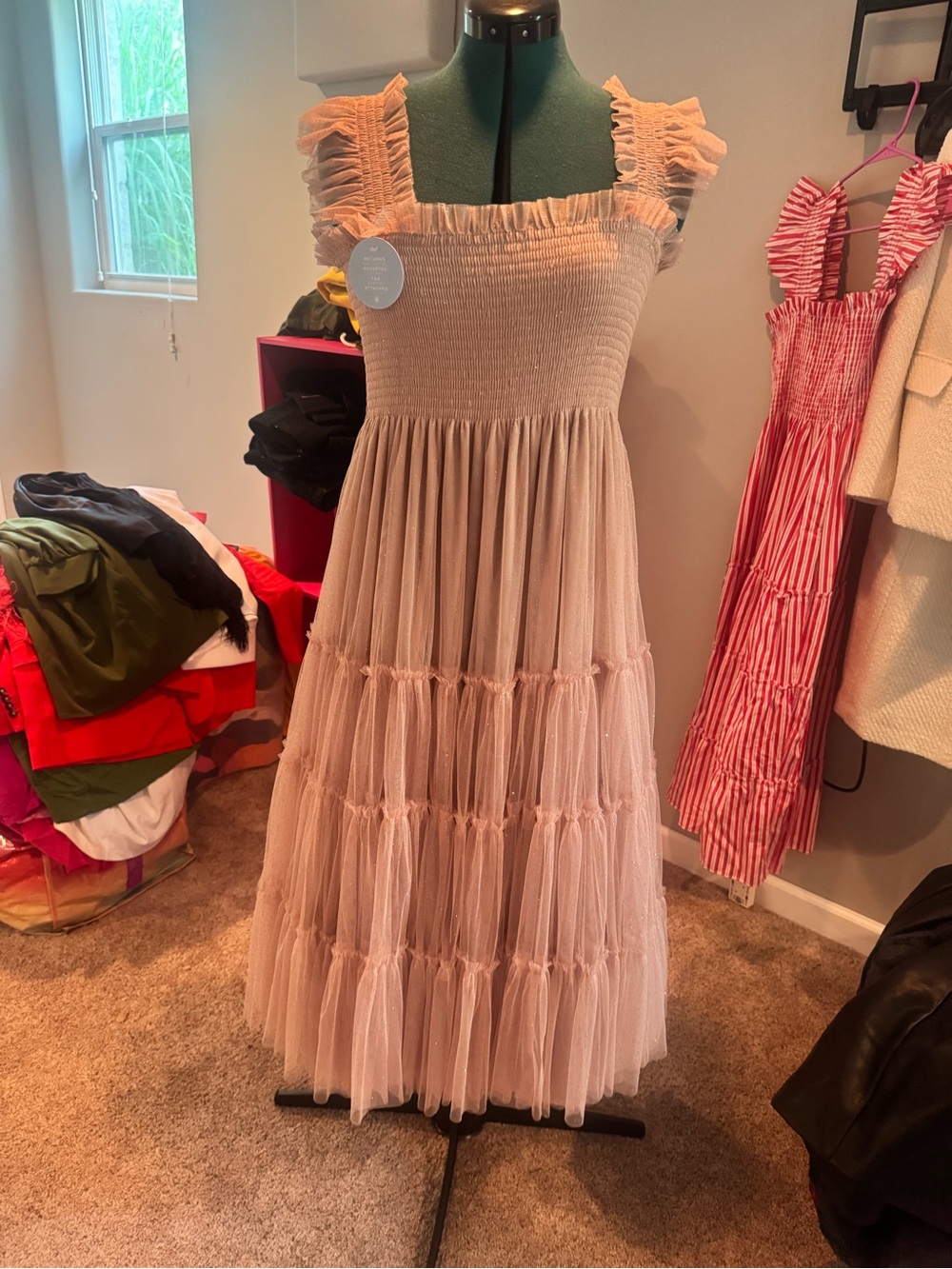 Hill House Blush Pink Tiered Tulle Maxi Dress